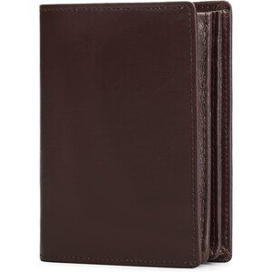 🆕Men Reddish Brown Leather RFID Bifold Wallet Large Capacity Credit Card Holder